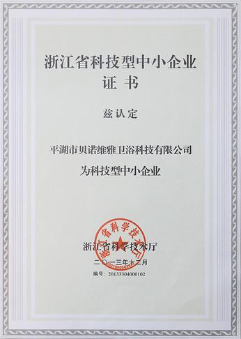 Certificado de las PYMES de Ciencia y Tecnología de Zhejiang