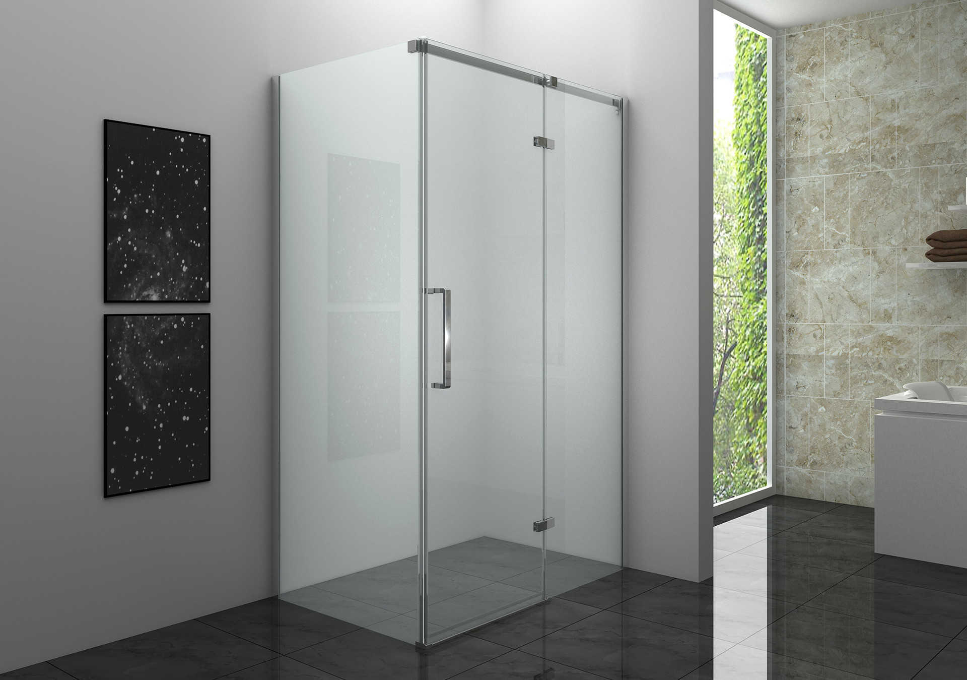 Una cabina de ducha cuadrante de doble puerta de esquina es un tipo de cabina de ducha diseñada para encajar en la esquina de un baño.